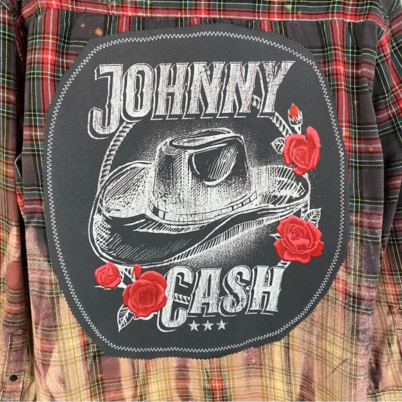Johnny Cash Flannel Shirt Bleached Plaid Mens Unisex Size Large Handmade EUC - Picture 7 of 14